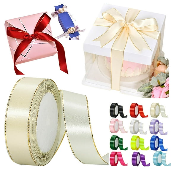 1X Ribbon Clearance! Nomeni Handmade Diy Satin Ribbon Gold Edge Silk Ribbon Flower Decoration Ribbon Gift Wrapping Belt 2.5Cm Blue Blue, Home Decor Promotion Sale! Blue