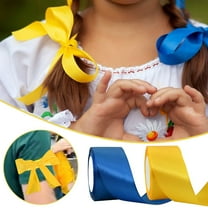1X Ribbon Yellow Blue Double Sided Satin Width 2.5Cm for Bow Bouquet, Gift Wrapping, Shower, Flower Arrangement Diy Knitting Diy