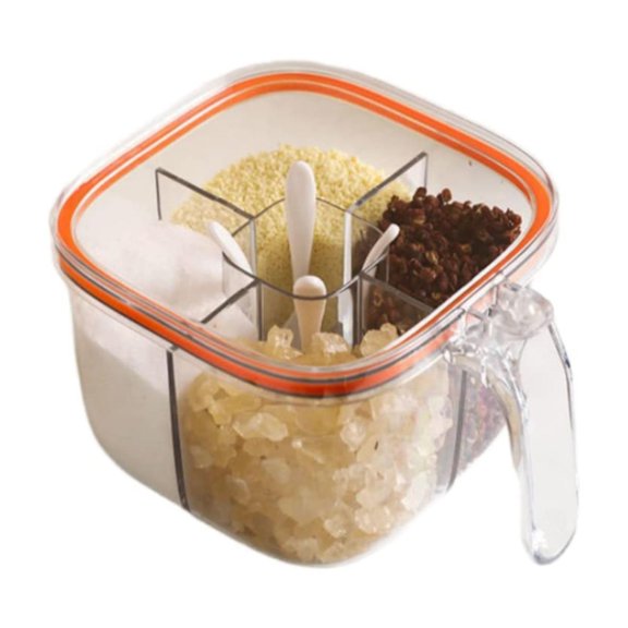 1X Seasoning Box Clearance! Clear Seasoning Box 4 Compartments Sealed Seasoning Box with Lid Seasoning Box with Cover and Serving Spoons Kitchen Condiment Jars Plastic Seasoning Box Container