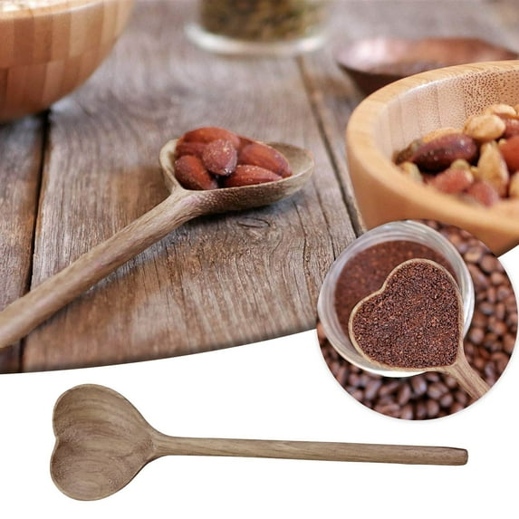 1X Spoon Promotion Sale! Acacia Wood Heart-Shaped Arc-Shaped Love Heart Household Solid Wooden Spoon Stainless Steel Bowl Clearance Sale