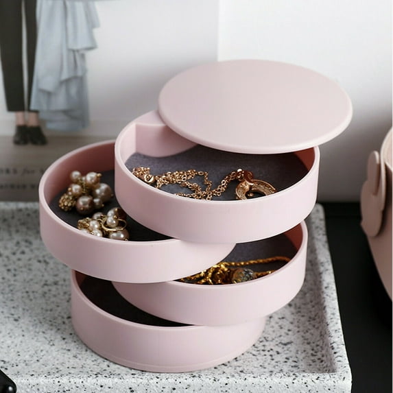 1X Storage Box Jewelry Storage Box 4-Layer Rotatable Jewelry Accessory Storage Tray With Lid Home Textile Storage