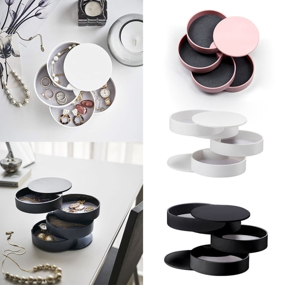 1X Storage Box Jewelry Storage Box 4-Layer Rotatable Jewelry Accessory Storage Tray With Lid Home Textile Storage
