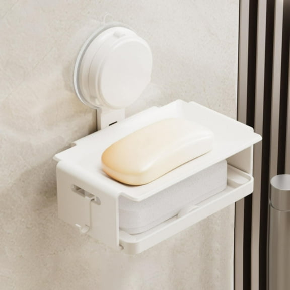 Rack Suction Cup Bar Soap Dish Soap Dishes Sponge Holder with Hook Double Layer Soap Tray Draining Soap Dish Wall Mount Soap Bar Holder No Drilling Soap, 1X Suction Cup Soap Dish