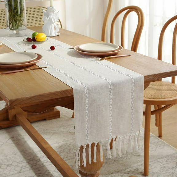 1X Tassel Table Runner Farmhouses Hand-Woven Tasseled Cotton Table Decoration, Suitable for Holiday Parties