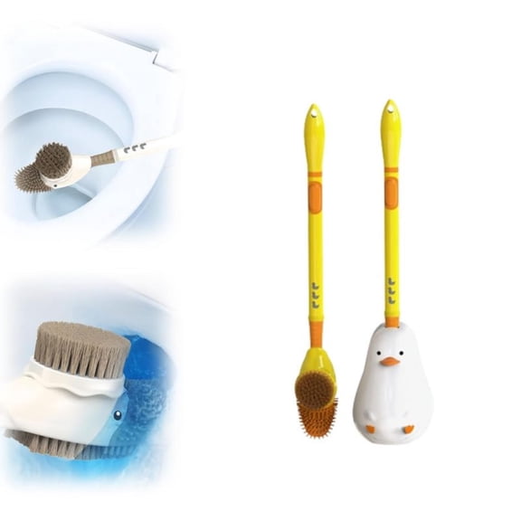 1X Toilet Brush Set,Diving Duck Toilet Brush 2024 New Silicone Scrubbers Brush Head Toilet Brush Flexible Toilet Bowl Brush Head with Silicone and Hard Soft and Cute Silicone Wall Toilet Accessories