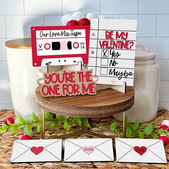 1X Valentine's Day Tray Decoration (Set of 6), 2 Pairs of Stands Clearance! Tray Ornament Spring Farmhouse Decor Ornament