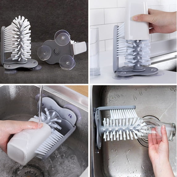 1X Wall-Mounted Lazy Cup Brush,Wall-Mounted Lazy Cup Brush, Creative Suction Cup Glass Bottle Cleaning Brush Kitchen Rotate Wash Cup Brush