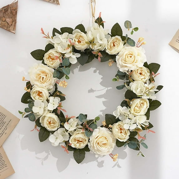1X Wreath Clearance! Nomeni Autumn Hydrangea Peony Simulation Wreath Decoration Wreath Door Decoration Wall Decoration Pendant Window Decoration, Room Decor Promotion Sale!