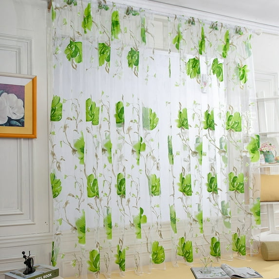 1X a Curtain 1 Pcs Vines Leaves Tulle Door Window Curtain Drape Panel Sheer Scarf Valances