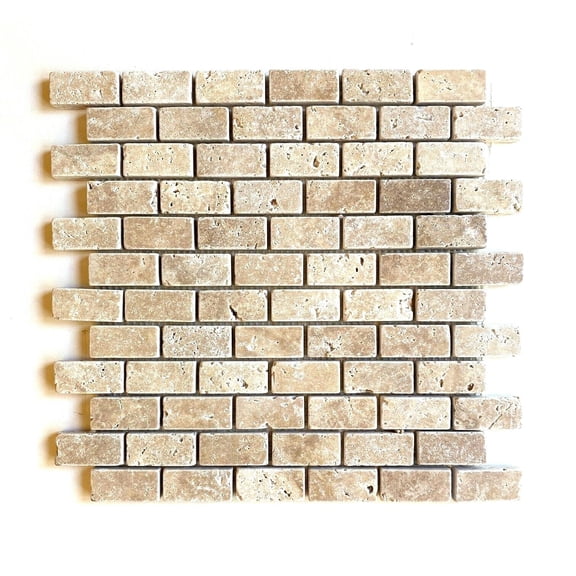 1X2 Walnut Tumbled Rounded Edge Travertine Mosaic Tile Backsplash (BOX OF 10)