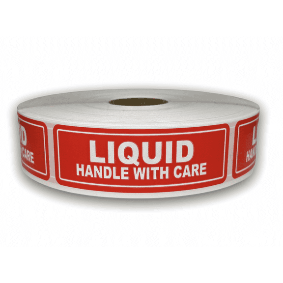 1X3-inch Liquid Handle with Care Labels Food Packaging Shipping Adhesive Stickers (1) Roll of 500