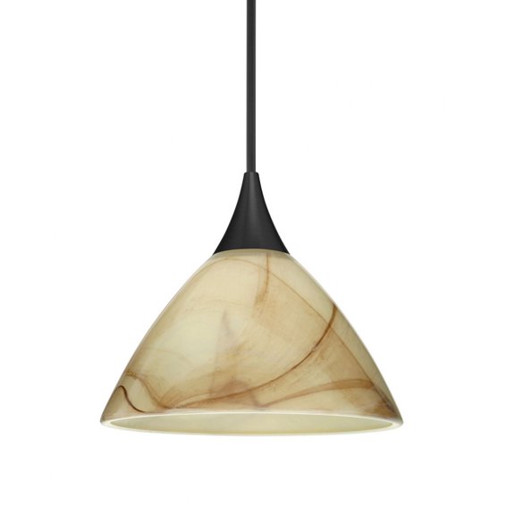 1XT-174383-BK Besa Lighting Domi-One Light Cord Pendant with Flat Canopy-5 Inches Wide by 10 Inches High-Black Finish-Mocha Glass Color-Halogen