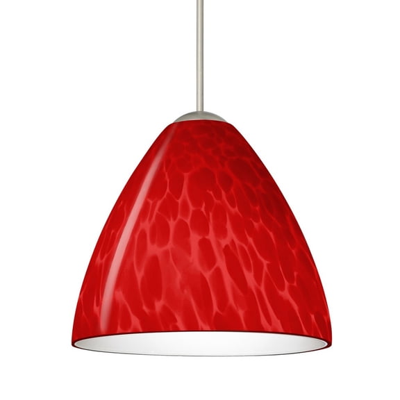 1XT-1779RC-SN Besa Lighting Mia-One Light Cord Pendant with Flat Canopy-5 Inches Wide by 10 Inches High-Satin Nickel Finish-Red Cloud Glass