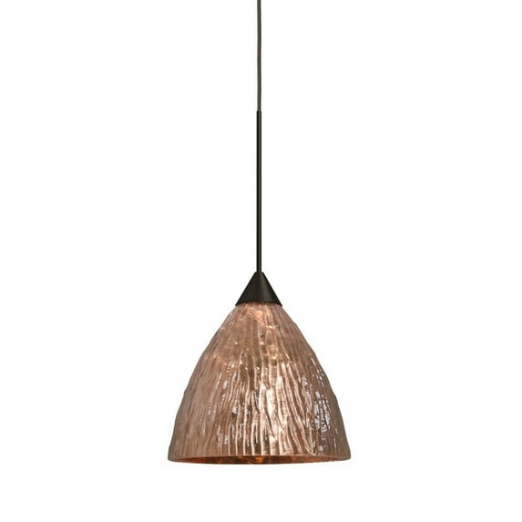 1XT-EVECS-BR-Besa Lighting-Eve-One Light Cord Pendant-5 Inches Wide by 4.5 Inches High-Bronze Finish-Stone Copper Foil Glass Color-Halogen Lamping