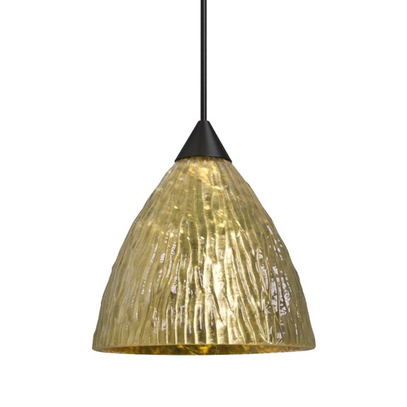 1XT-EVEGS-BK Besa Lighting Eve-One Light Cord Pendant-5 Inches Wide by 4.5 Inches High-Black Finish-Stone Gold Foil Glass Color-Halogen Lamping Type