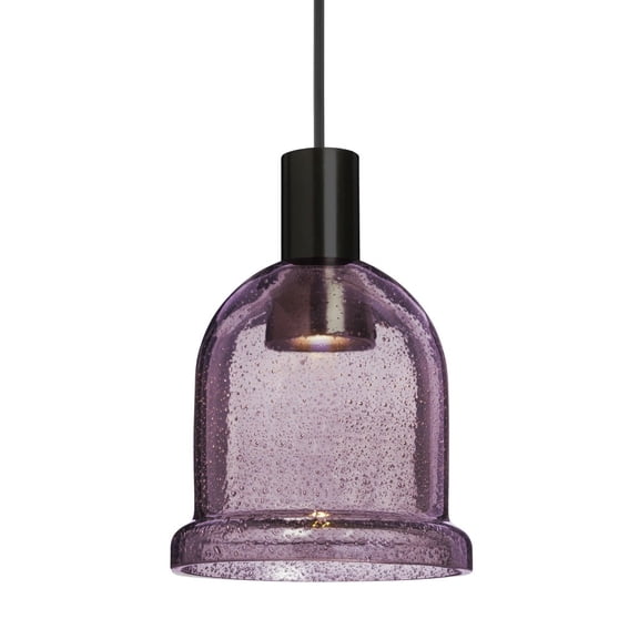 1XT-KIBAPL-LED-BK Besa Lighting Kiba - 4.5 Inch 3W 1 LED Cord Pendant-Black Finish-Plum Bubble Glass Color