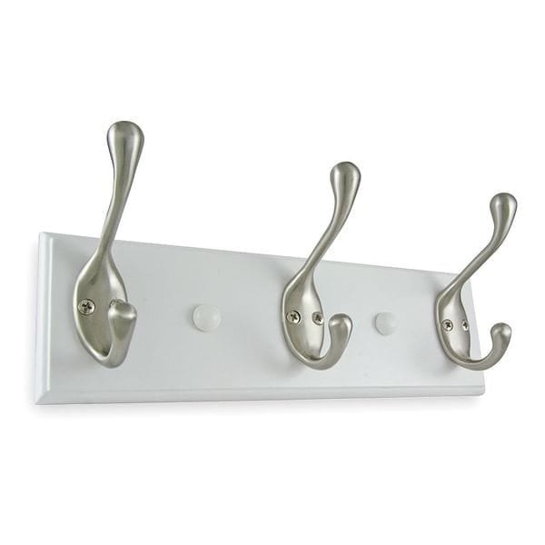 White Rectangular Wall-Mounted Coat Rack with Satin Nickel Hooks