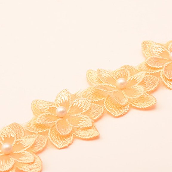 1Yard Flower Lace Trim Beaded Ribbon Embroidered Edge Sewing Wedding Decor DIY