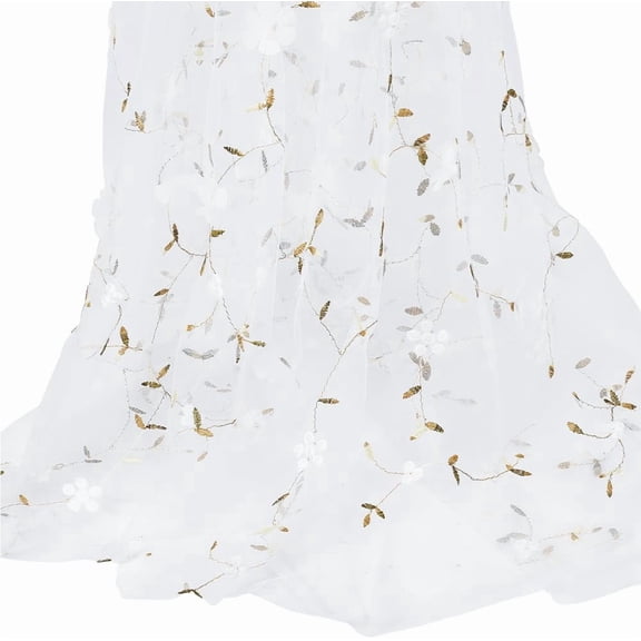 1Yard Polyester Silk Mesh Ruffle Edge Trim for DIY Dress Costume Table Cloth Crafts Curtain Home Vintage Decor Flower Pattern White DIY