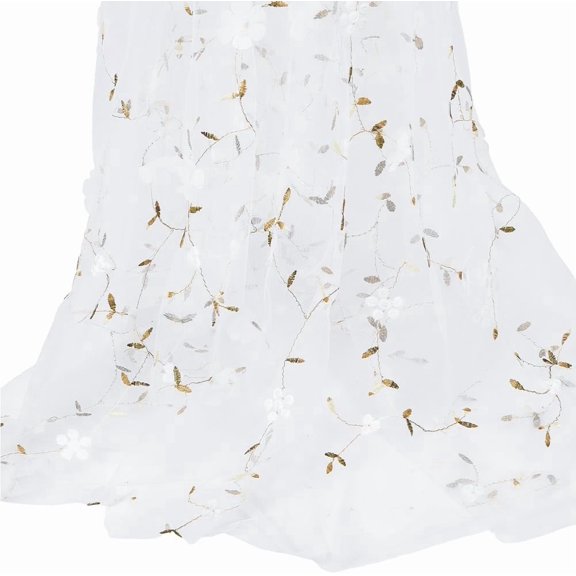 1Yard Polyester Silk Mesh Ruffle Edge Trim for DIY Dress Costume Table Cloth Crafts Curtain Home Vintage Decor Flower Pattern White for DIY