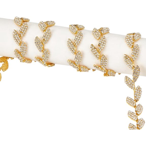 1Yards(0.9m) Crystal Leaves Elegant Rhinestone Trimming Rhinestones Chain for Clothes Applique Stringing Ribbon for Sewing DIY Jewelry Wedding Party Bracelets Craft Bridal Dress(Gold)