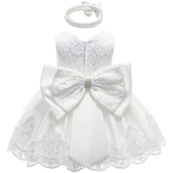 2pcs Newborn Baby Girl Dress Lace Princess Tutu Dress Birthday Holiday Party Dress + Headband Outfits 0-24M