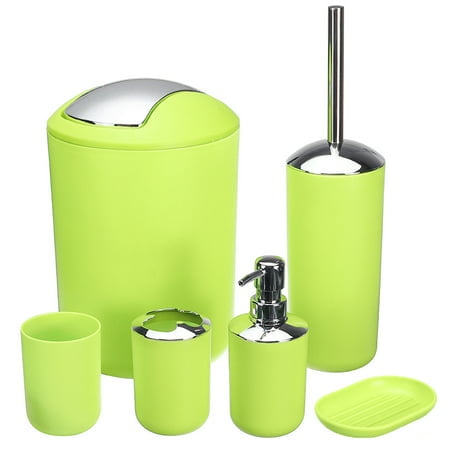 Bathroom Accessories Set 6Pcs Luxury Gift Trash Can, Lotion Dispenser, Toothbrush Holder, Toliet Brush with Holder, Cup, Soap Dish for Home Hotel Bathroom White/Black/Blue/Green