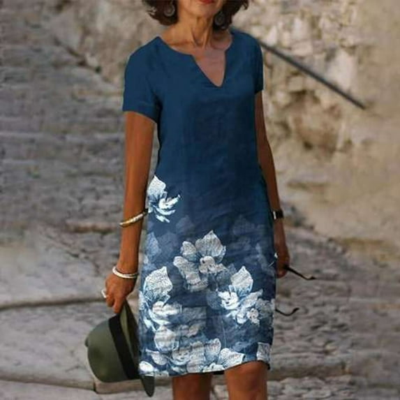 Summer Dresses for Women 2022, LOVE DOCK Ladies Summer Dress for Women V Neck Casual Fashion Printed Mid Sleeve Short Dress 2022 Travel Vacation