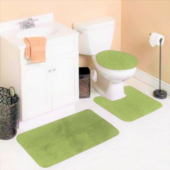 3 Piece non slip shaggy chenille lime green #6 color bathroom mat rug set 1 contour mat, 1 lid toilet cover, 1 bath mat ultra absorbent with Anti-Slip Backings