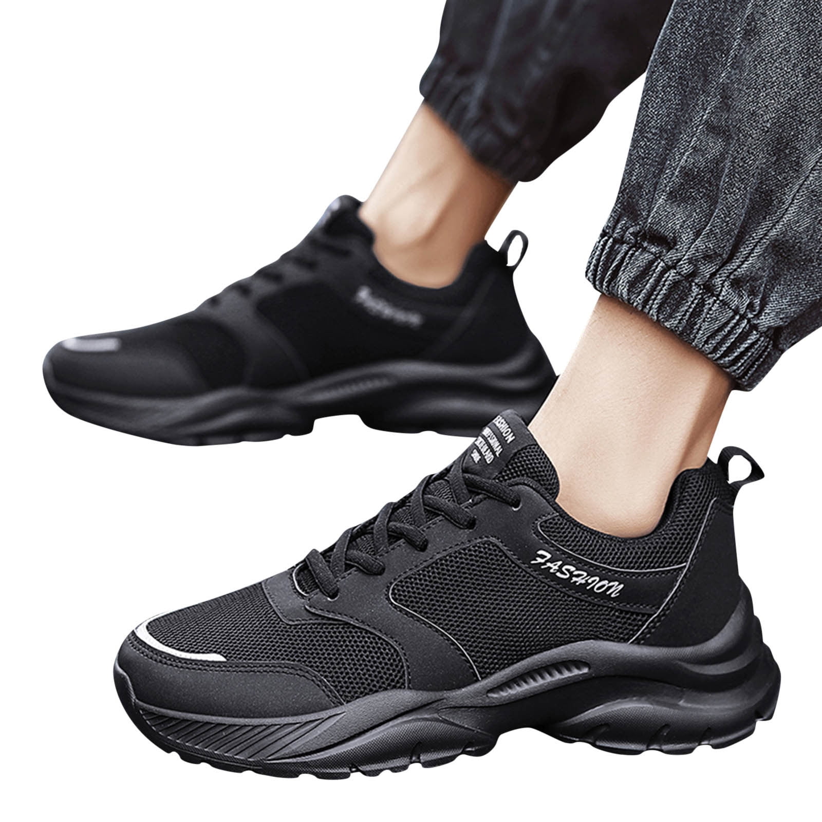 CBGELRT Men's Fashion Sneakers Non Slip Flat Bottom Comfortable Lace Up Sports Shoes Anti-Slip Walking Jogger Sneakers Training Tennis Shoes Black Size 40