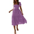 thumbnail image 1 of DYMADE Womens Square Neck Polka Dot Short Sleeve Ruffle Swing Dress, 1 of 4