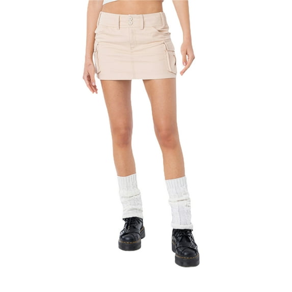 Liacowi Women Casual Low Waist Bodycon Skirt Solid Summer Cargo Short Skirt with Pockets