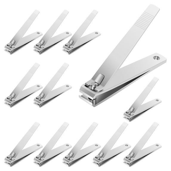 12 Pcs Large Stainless Steel Toenails Clippers with Straight Edge Ergonomic Nail Cutter Portable Nail Clipper for Men Women Thick Toenails Silver