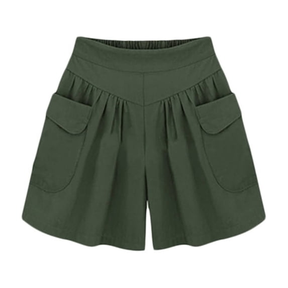Yesbay Summer Girls Solid Color Elastic Waist Casual Loose Shorts with Pocket,Black 4XL