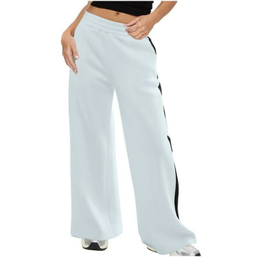 Lenpel Wide Leg Sweatpants for Women Baggy Thermal High Waisted Striped Athletic Trousers Loose Casual Active Pants