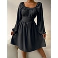 thumbnail image 1 of SEARIPE Women's Long Sleeve Plain Square Neck Ruched High Waist Dress Lace-up Casual Elegant Midi Dresses Black L, 1 of 5
