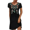 thumbnail image 1 of Ladies Summer Mexican T Shirt Dress Ethnic Print Short Sleeve Round Neck Casual Dresses Comfy Tunic Tshirt Dress, 1 of 5