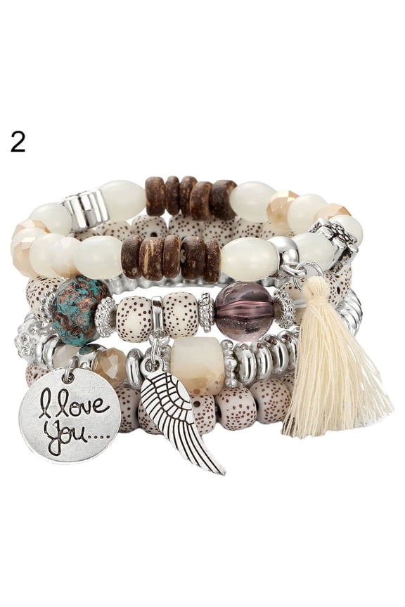 4Pcs/Set Bohemia Style Wing Beads Bracelet Women Bangle Jewelry Party Gift-White