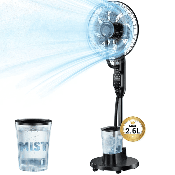 Pedestal Misting Fan, Mist Fan Mister Cooling Fan with 2.6L Large Water Tank, 9 Speeds Misting Standing Fan, Floor Fan with Remote for Home Bedroom Patio Outdoor
