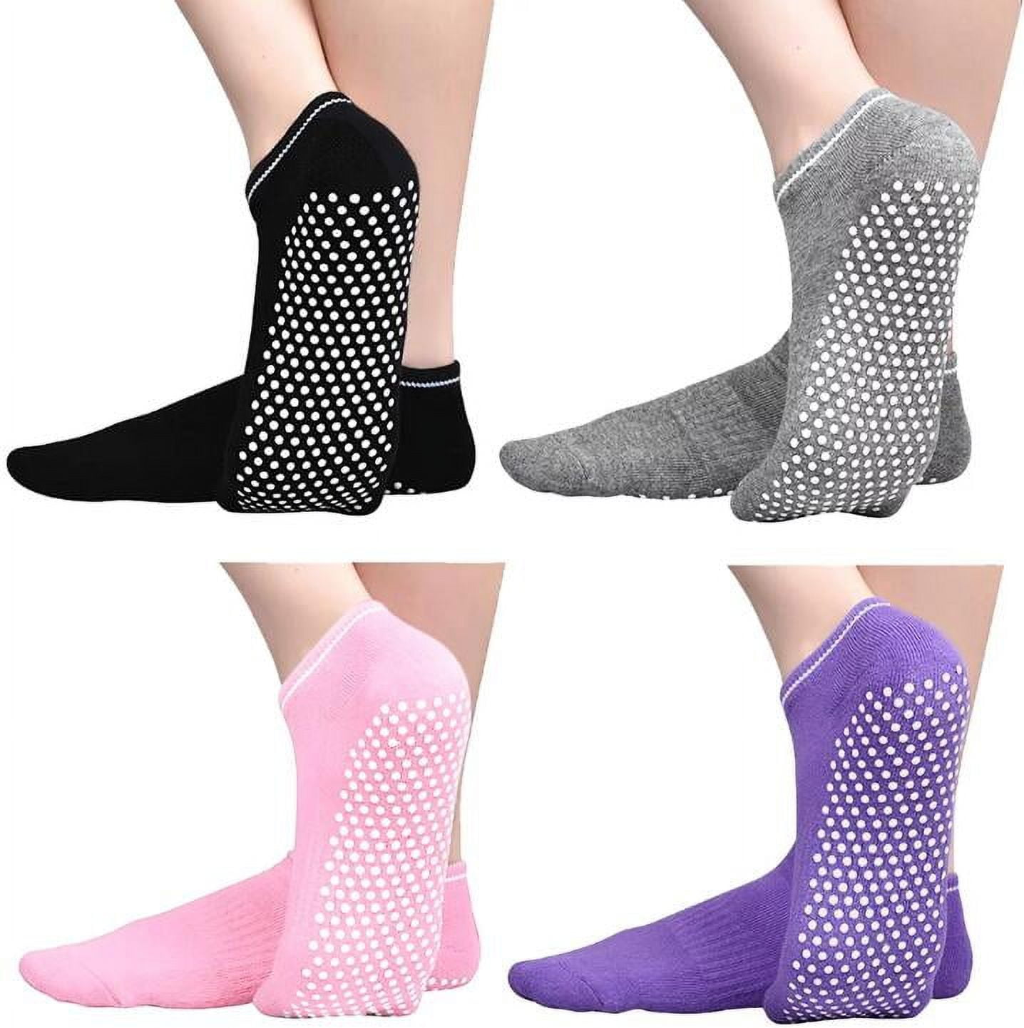 EIMELI 4 Pairs Anti Slip Socks Non Skid Slipper Yoga Trampoline Socks with Grips Sticky Home Hospital Athletic Socks For Adult Women