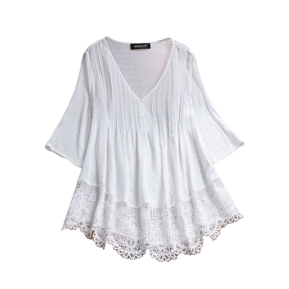 Niuer Fall Women Plus Size 3/4 Sleeve V Neck Tops Casual Tunic Blouse Loose Shirt Oversized Kaftan Gypsy Shirt Tops Thin Pullover Tops Size S-5XL