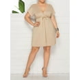 thumbnail image 1 of Women's Plus Size Dresses Summer Sexy Deep V-Neck Short Sleeve Casual Swing Drawstring Waist Midi Dress, 1 of 5