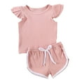 thumbnail image 1 of Toddler Girl Clothes 2 Piece Outfit Solid Ribbed Knit Tank Top and Shorts Set Baby Summer, 1 of 4