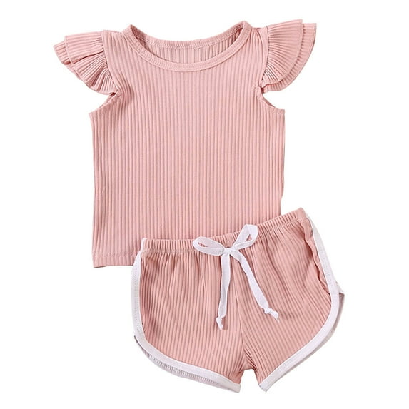 Toddler Girl Clothes 2 Piece Outfit Solid Ribbed Knit Tank Top and Shorts Set Baby Summer