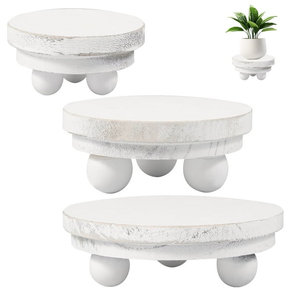 Lzvxtym Wood Risers for Decor Display,3 Pcs Wood Tray Pedestal Stand,Dish Soap Tray Wood Tray for Vanity Counter Flower Sink Garden,White