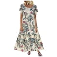 thumbnail image 1 of Coopserbil Women's Casual Floral Printed Maxi Dress, Short Sleeve, Cotton & Linen, Sizes XL, 1 of 5