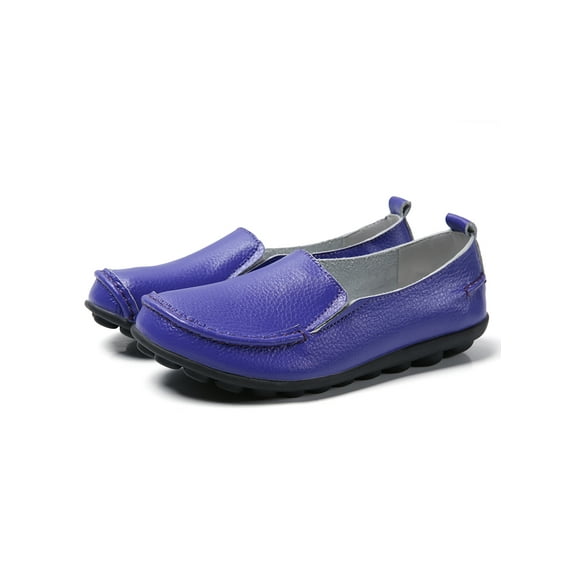 GENILU Women's Slip on Leather Loafers Comfortable Driving Casual Flat Shoes Silver Size 4-13