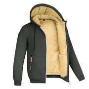 Mens Hoodies Men'S Winter Casual Plush Solid Hooded Coat Long Sleeve Zipper Pocket Coat