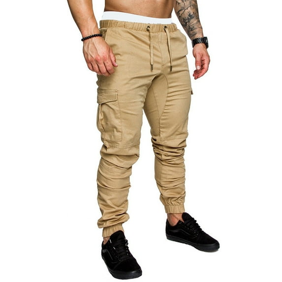 Dewadbow Mens Pants Twill Jogger Hip Hop Elastic Sport Slim Fit Stretch Trousers