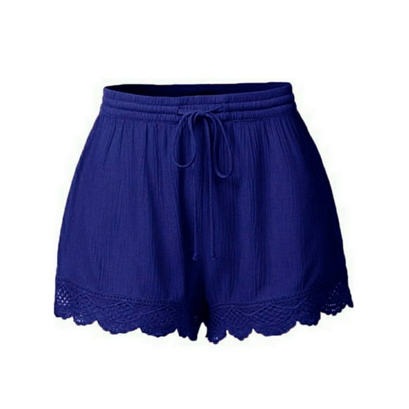 Joinnvt Women's Drawstring Solid Color Lace Elastic Waist Casual Shorts